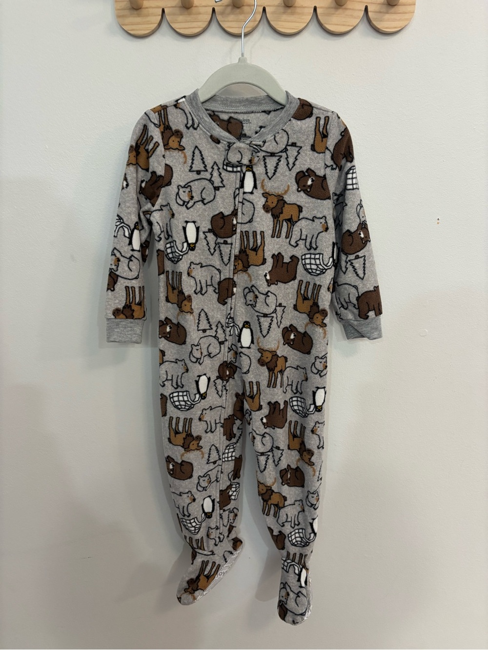 Gray Woodland Animal Footed One-Piece Pajamas for Kids